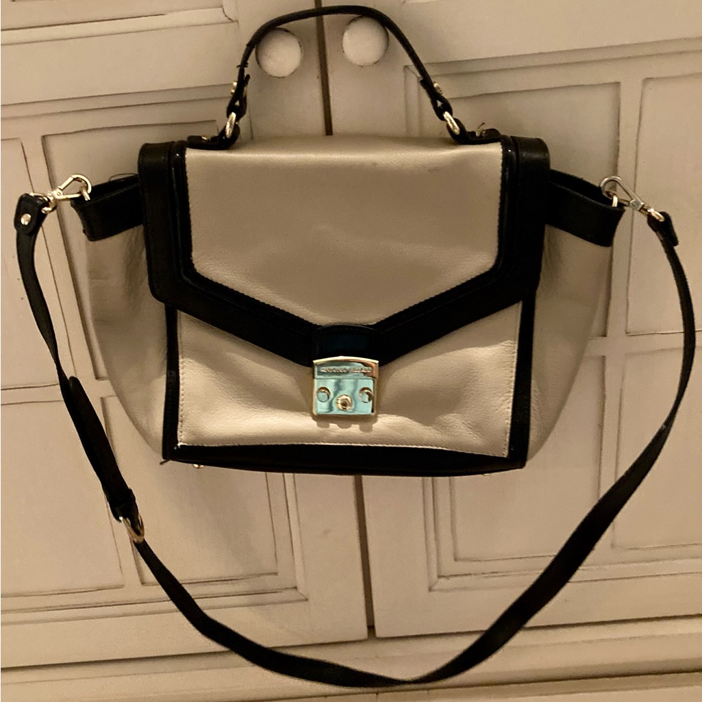 Cream And Black Leather Handbag